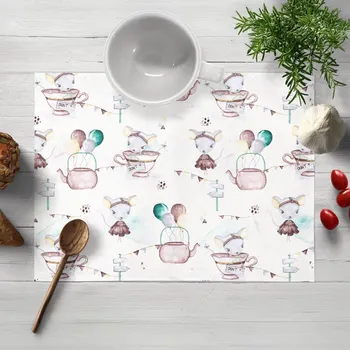 prostírání Dětské bavlněné prostírání na stůl Sandra SA-372 Myšky a konvičky na bílém 30x40 cm