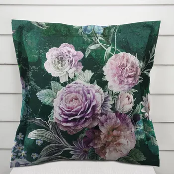 Povlak na polštářek Dekorační povlak na polštář s lemem Parma PM-114 Fialové květy na tmavě zeleném 50 x 50 cm