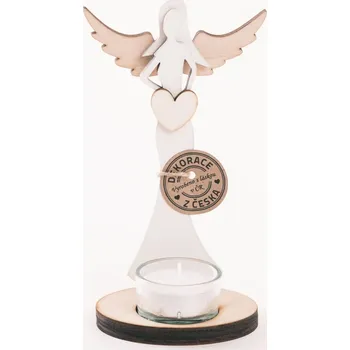 Vánoční dekorace Anděl dřevěný 16 cm se svíčkou, 3 barevné varianty Barva: Bílo - přírodní