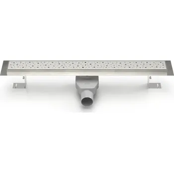 Lineární nerezový žlab 850 mm, drops mat s otočným bočním sifonem D50