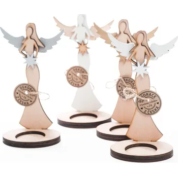 Vánoce Anděl dřevěný 16 cm se svíčkou vánoční - 4 barevné varianty Barva: Sada 4 ks