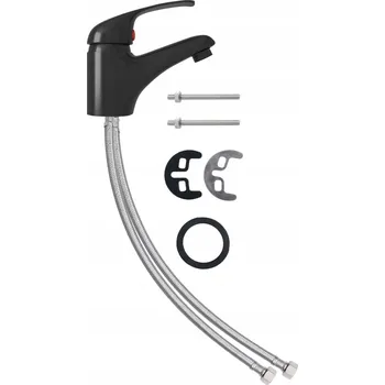 Vodovodní baterie Umyvadlová baterie černá 13x10 cm, zinek, keramická kartuše, hadice 35 cm