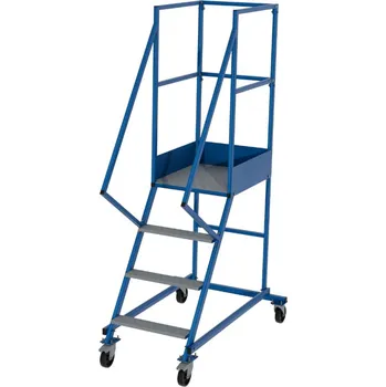 Žebřík Lehký pojízdný žebřík s plošinou, výška plošiny 1 m, 3 stupně + plošina.