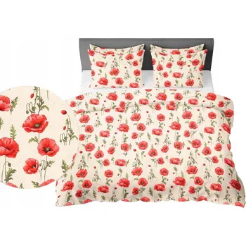 Povlečení Krepové povlečení 220x200 cm, vlčí máky na krémovém pozadí