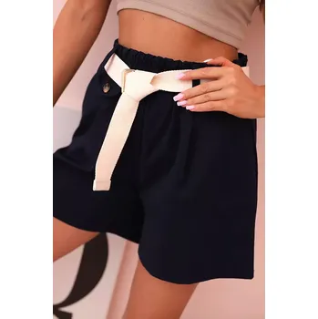 Dámské kraťasy Kesi Włoski Dámské šortky s vysokým pasem a páskem tmavě modré Kesi Włoski krémová | vícebarevná 3339892