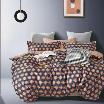 Povlečení Povlečení 200x220 tmavě modrá, oranžová, béžová, geometrický vzor