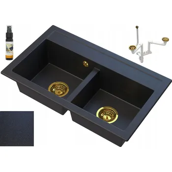 Granitový dřez Dvoukomorový dřez Granitan DUET ZŁOTY černá žula (granit)