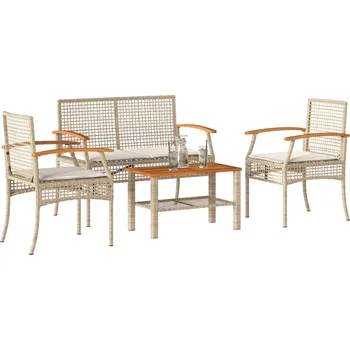 Zahradní sestava 4dílná zahradní sedací souprava s poduškami béžová polyratan