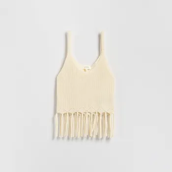 Dámské tričko Reserved - Krátký top s třásněmi - krémová - 580GW-01X - 580GW-01X-S