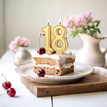 Dortová svíčka Narozeninová svíčka číslo 18 zlatá, výška 8 cm