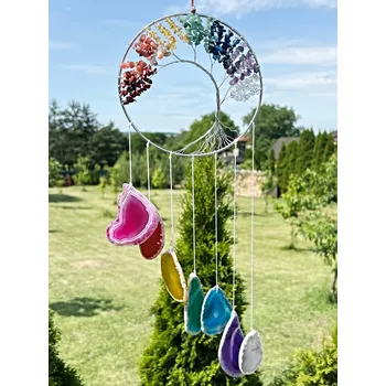 Perkuse Magieprirody.cz Čakrová zvonkohra 60 cm strom života + achátové plátky #ZB299 z přírodního kamene