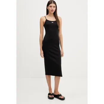 Dámské šaty Šaty Tommy Jeans černá barva, midi, přiléhavé, DW0DW21170 99X, vel. XL