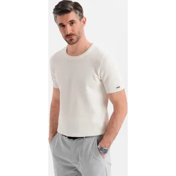 Ombre Clothing Bílé pletené pánské tričko V1 TSCT-0244