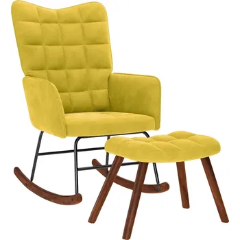 Houpací křeslo s stoličkou žluté sametové