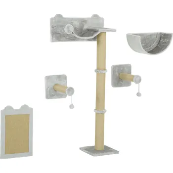 Pelíšek pro kočku PAWHUT Nástěnný pelíšek pro kočky se škrabadlem a mostkem 5D šedá