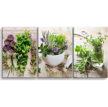 Obraz Obrazy na plátně do kuchyně Obraz do jídelny Bylinky Koření Květiny 60x120
