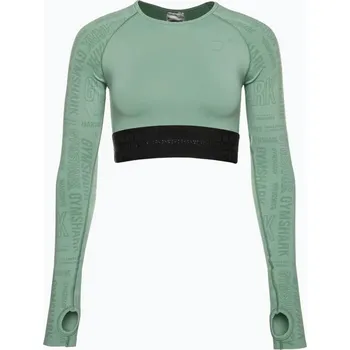 Dámská mikina GYMSHARK Dámský fitness top s dlouhým rukávem Vision Crop Top L ZELENÁ