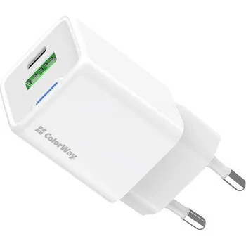 Datový kabel COLORWAY 1x USB-C/ síťová nabíječka/ GaN/ PD/ PPS/ QC/ 30W/ Bílá