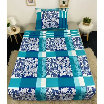 Povlečení Bavlněné povlečení, jednolůžko - Květy v tyrkysu