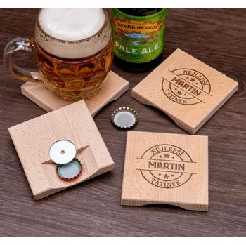 Podtácek Dřevěné podtácky s otvírákem a gravírováním 4 ks