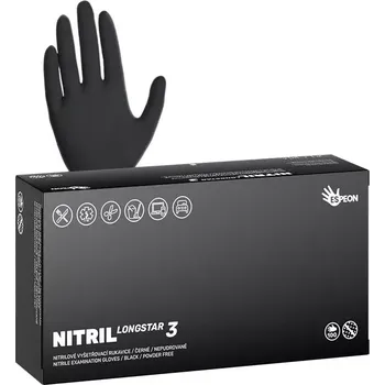 Vyšetřovací rukavice Rukavice jednorázové nitrilové NITRIL LONGSTAR3 nepudrované XL, černé