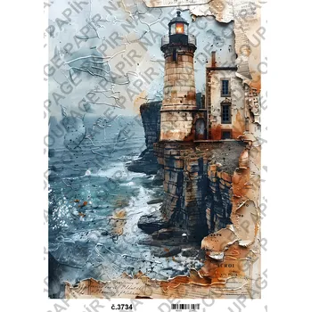 Umělecký papír Rýžový a soft papír na decoupage - Krajina vintage - KB03734 Materiál: Soft, Rozměr: A4