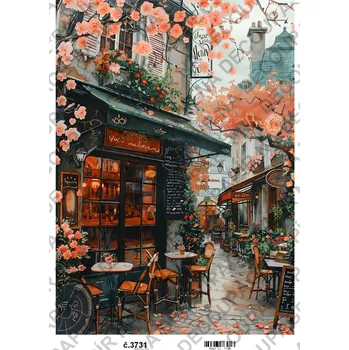 Umělecký papír Rýžový a soft papír na decoupage - Krajina vintage - KB03731 Materiál: Soft, Rozměr: A4