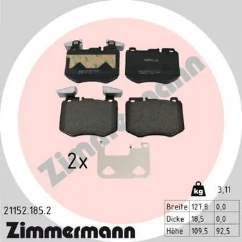 Brzdová destička Sada brzdových destiček, kotoučová brzda ZIMMERMANN 21152.185.2