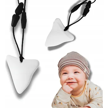 LOGOPEDICKÉ KOUSÁTKO SENZORICKÁ HRAČKA SILIKONOVÝ NÁHRDELNÍK TROJÚHELNÍK BÍLÝ