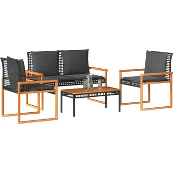 Zahradní sestava 4dílná zahradní sedací souprava s poduškami černá polyratan