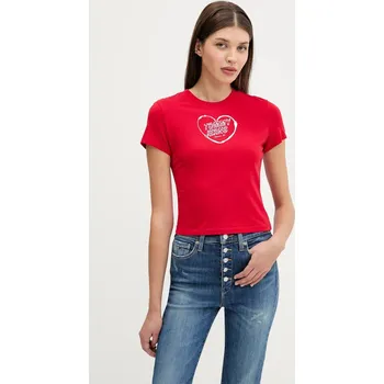 Dámské tričko Bavlněné tričko Tommy Jeans dámské, červená barva, DW0DW21390 29X, vel. L