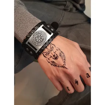 Náramek B-TOP Pánský kožený náramek VIKING Druh barvy: Černá