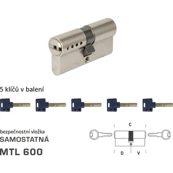 Vložka do dveří MTL - MTL600 S oboustranná D 30 + V 40 mm NP - Nikl perla