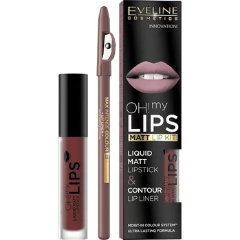 Rtěnka Eveline cosmetics Oh! My Lips Sada: matná rtěnka a konturovací tužka, č. 16