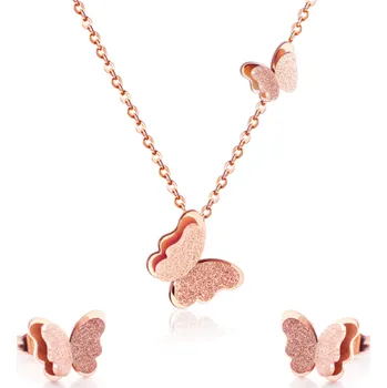 Souprava šperků B-TOP Souprava z nerezové oceli Butterfly Druh barvy: Zlatá růžová
