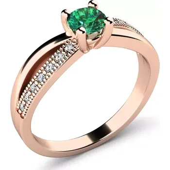 Prsten Dámský prsten růžové zlato 585/1000 přírodní diamant G/SI se smaragd 10998-CV-SMAR velikost 56