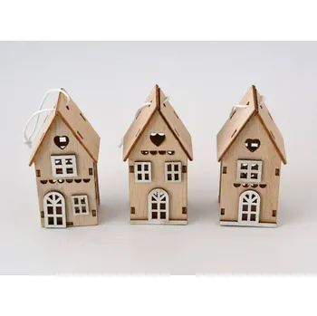 Vánoční dekorace Dřevěná dekorace - Domeček se šňůrkou HNĚDÝ - vzor 3