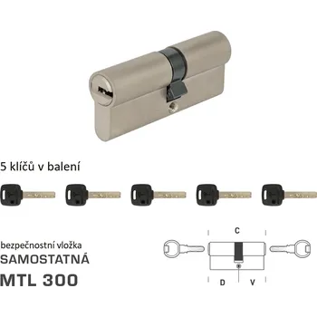 Vložka do dveří MTL - MTL300 S oboustranná D 40 + V 55 mm NP - Nikl perla