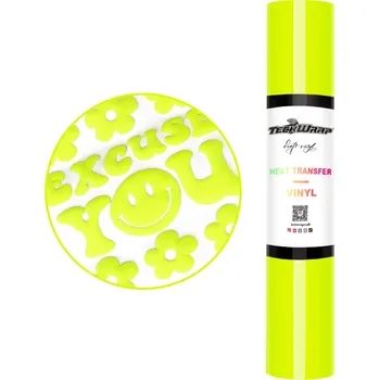 Samolepící dekorace TeckWrap Puff HTV - Neon Yellow - Nažehlovací vinylová folie Velikost: 25 x 30 cm