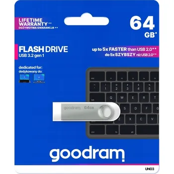 USB flash disk GOODRAM USB flash disk UNO3 64 GB USB 3.2 Gen1 stříbrný kovový