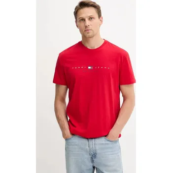 Bavlněné tričko Tommy Jeans pánské, červená barva, s potiskem, DM0DM21911 33X, vel. S