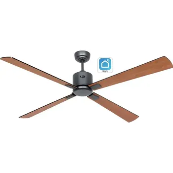 Stropní ventilátor CasaFan 952303W Eco Neo III WiFi, černá a teakové dřevo, stropní ventilátor Dálkové ovládání