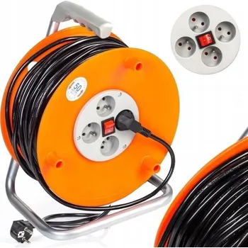 Napájecí kabel PRODLUŽOVACÍ KABEL BUBNÍK 50M NA BUBNU 4 ZÁSUVKY NAVIJÁK NA KOLEČKÁCH