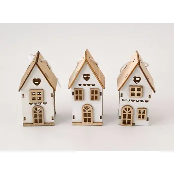 Vánoční dekorace Dřevěná dekorace - Domeček se šňůrkou BÍLÝ - vzor 6