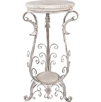 Stojan na květiny Béžový antik kovový odkládací stolek se zdobením Brocante - 40*40*75 cm
