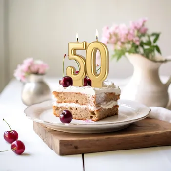 Dortová svíčka Zlatá narozeninová svíčka číslo 50, výška 8 cm