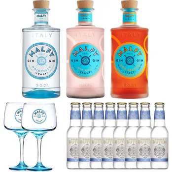 Whisky Set Malfy 3x 0,7l 41% + 8x Double Dutch Skinny Tonic Water 0,2l + 2x sklo
