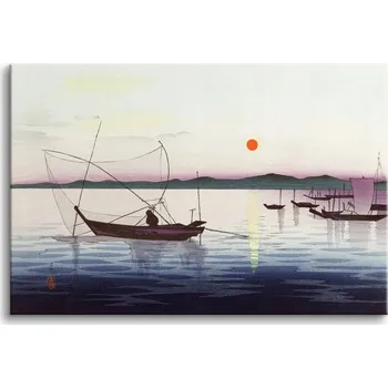 Obraz Reprodukce obrazu na plátně Lodě a zapadající slunce - Ohara Koson 60x90