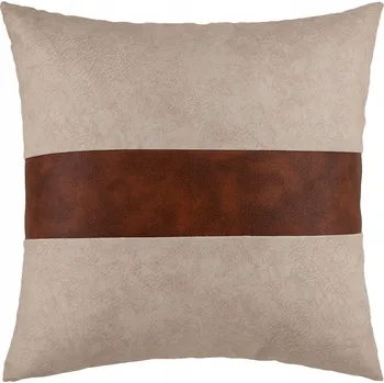Povlak na polštářek Dekorační povlak na polštář 43x43 cm, silná semišová látka, béžový se širokým hnědým pruhem