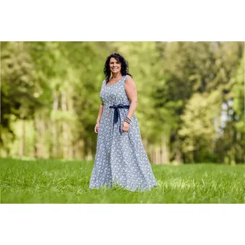 Dámské šaty Nelly Lněné tílkové šaty - tm. modrý květ velikost: XL